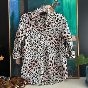 Foxcroft Animal Print Blouse - Black, White, Red 4